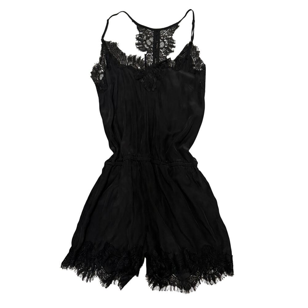 Gold Hawk Coco Black Lace Romper Silk Whimsigoth Sexy Medium Lace Luxury Chic - Picture 2 of 10